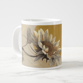 Neutral Minimalist Sunflower Outline Large Coffee Mug