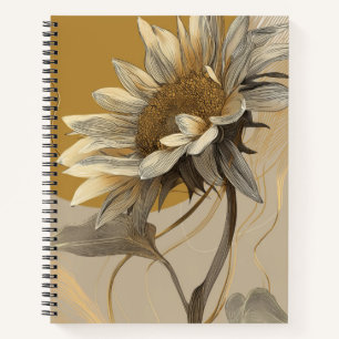 Neutral Minimalist Sunflower Outline Notebook