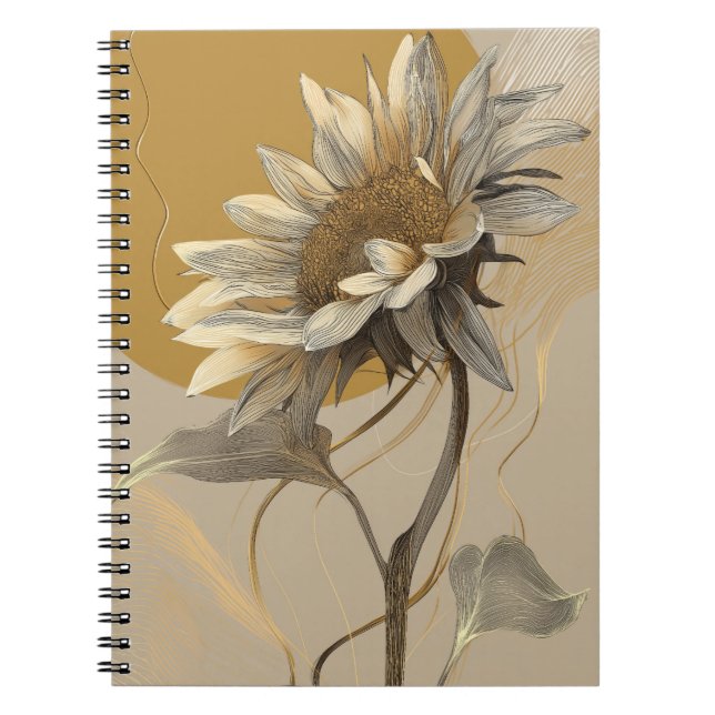 Neutral Minimalist Sunflower Outline Notebook (Front)