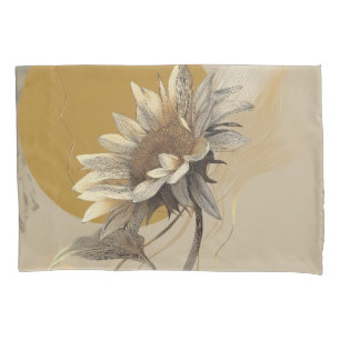 Neutral Minimalist Sunflower Outline Pillowcase