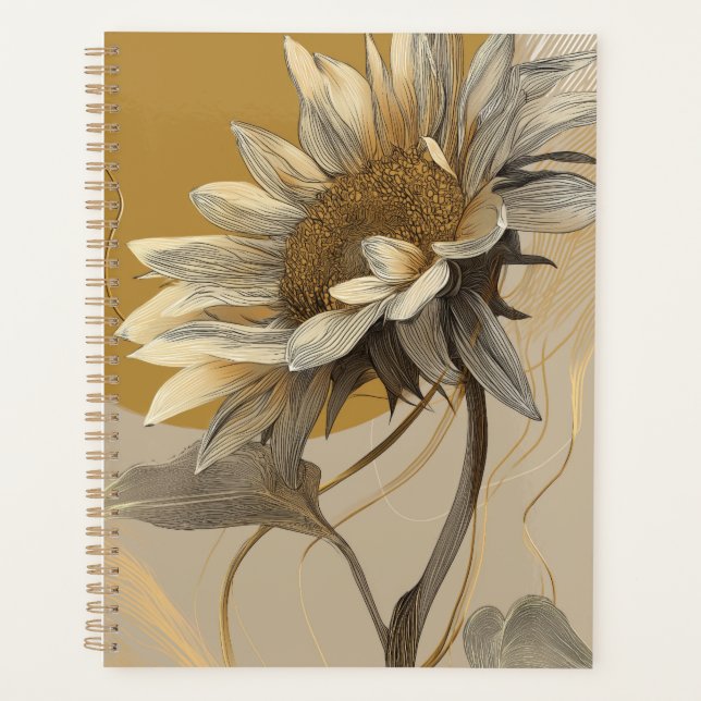 Neutral Minimalist Sunflower Outline Planner (Front)