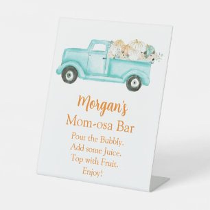 Neutral Mint Pumpkin Baby Shower Momosa Bar Pedestal Sign