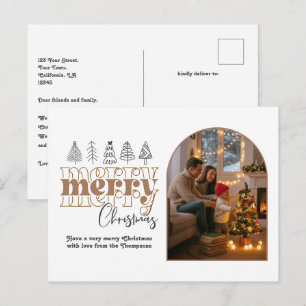 Neutral Mocha Cosy Arch Photo Merry Christmas Holiday Postcard
