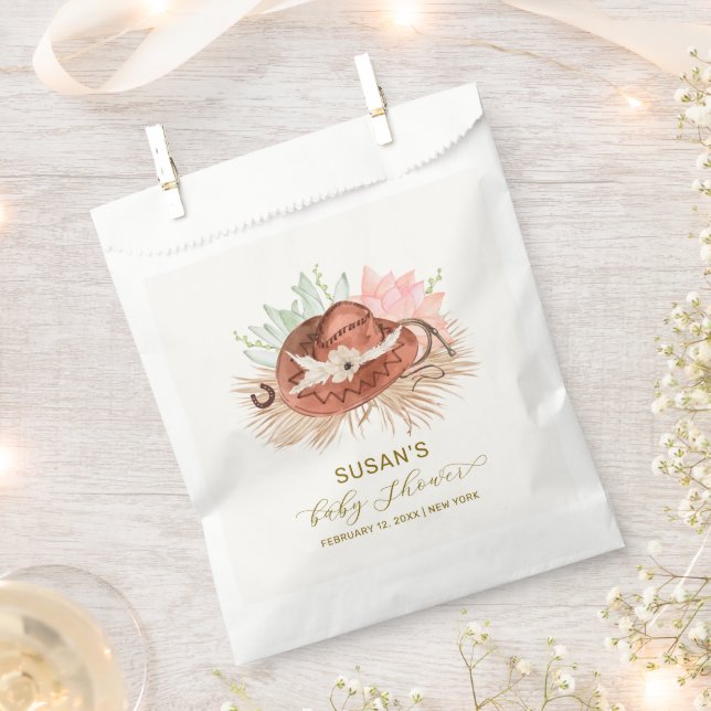 Neutral Modern Boho Cactus Cowboy Hat Baby Shower  Favour Bag (Clipped)