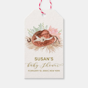 Neutral Modern Boho Cactus Cowboy Hat Baby Shower  Gift Tags