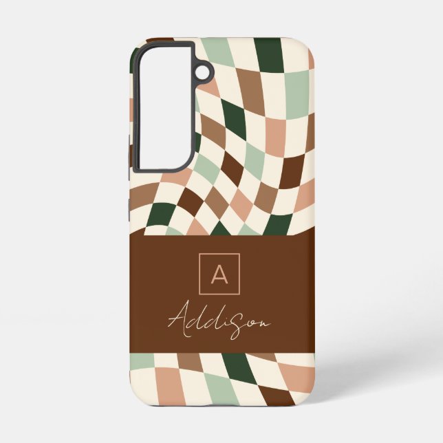 Neutral Modern Chequerboard Elegant Monogram  Samsung Galaxy S22 Case (Back)