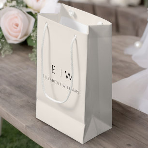 Neutral Modern Minimalist Monogram Name Small Gift Bag