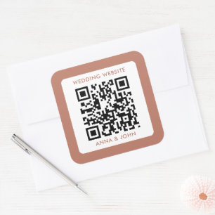 neutral modern minimalist wedding qr code square sticker