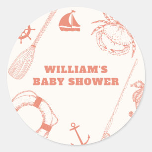 Neutral Modern Nautical Fishing Boy Baby Shower Classic Round Sticker