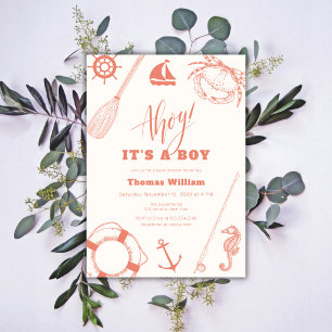 Neutral Modern Nautical Fishing Boy Baby Shower Invitation
