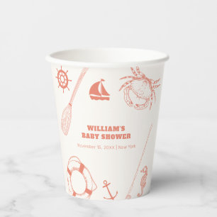 Neutral Modern Nautical Fishing Boy Baby Shower Paper Cups
