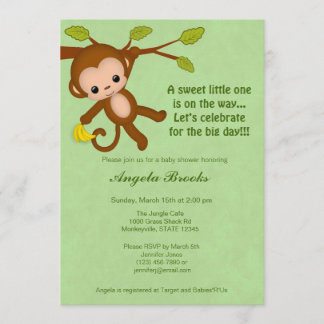 Neutral Monkey Baby Shower Invitations GREEN MM2