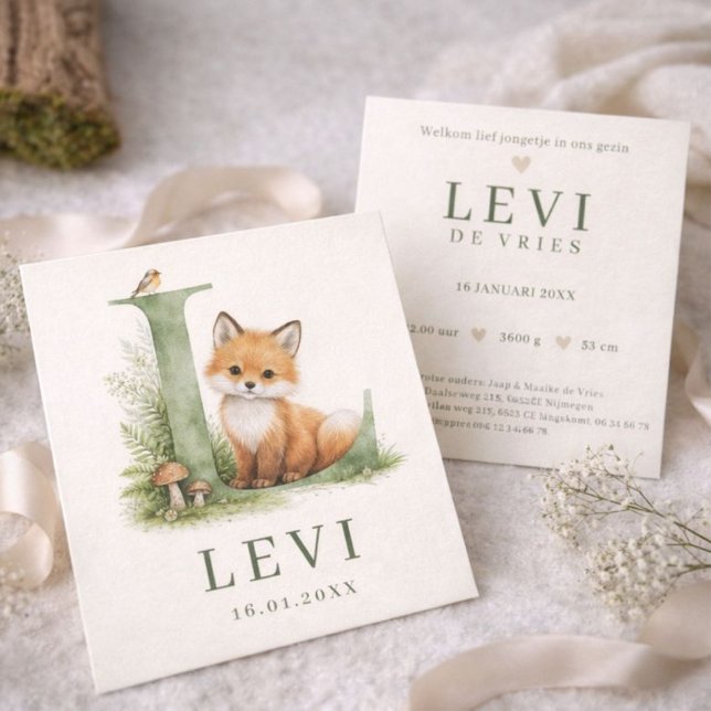 Neutral Monoram Letter L Fox Forest Animal Waterco Card (Creator Uploaded)