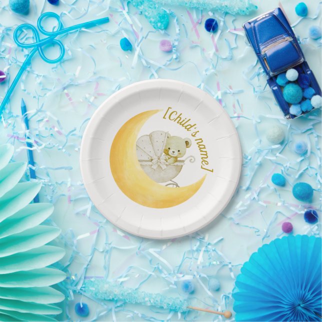 Neutral Moon Baby Shower Editable Paper Plate (Party)