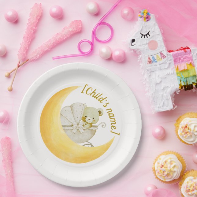 Neutral Moon Baby Shower Editable Paper Plate (Party)