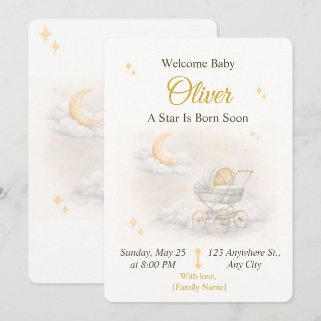 Neutral Moon Baby Shower Invitation Editable (Front/Back)