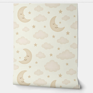 Neutral Moon & Stars Nursery Wallpaper Soft Beige