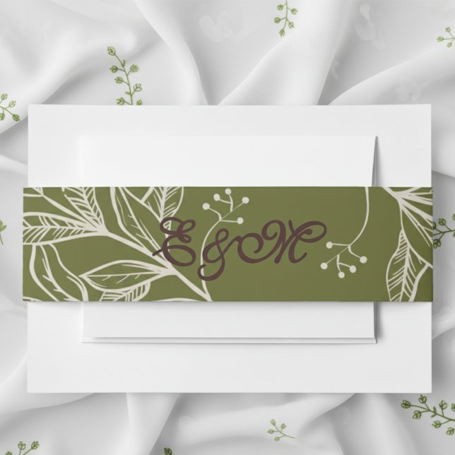 Neutral Mousse Brown and Olive Green Accent Wrap Invitation Belly Band (Wrap your wedding suite in simple elegance with this Modern Initials Belly Band!)