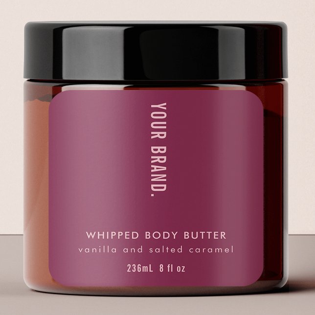 Neutral Mulberry & Pink Minimal Jar Product Label (Neutral Mulberry Red & Dusty Pink Jar Product Square Sticker with fully editable text & colors)