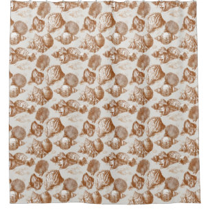 Neutral Nautical Seashell with Coastal Toile Style Shower Curtain