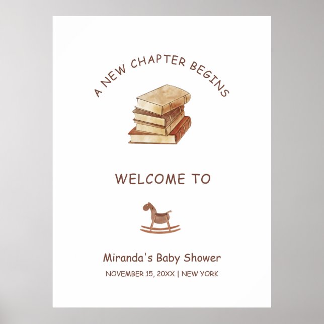 Neutral New Chapter Book Baby Shower Welcome Poster (Front)