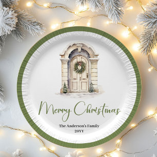 Neutral Nordic Christmas Script Personalized Plate