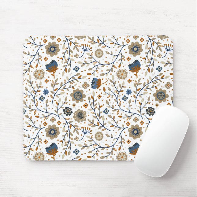 Neutral Nordic Floral Seamless Pattern Mouse Pad (With Mouse)