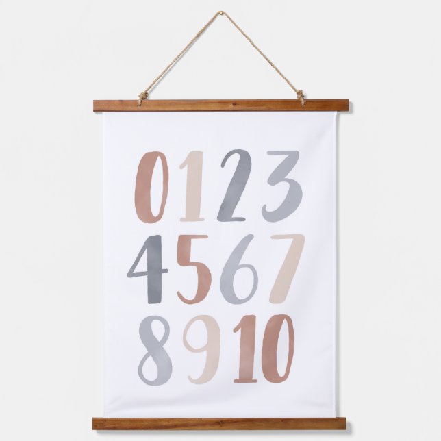 Neutral Numbers Boho Kids Room Decor Hanging Tapestry (Front)