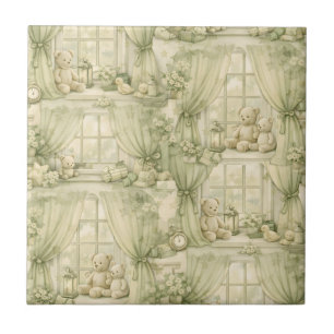 Neutral Nursery Teddy Bear Room Beige Pattern (2) Ceramic Tile