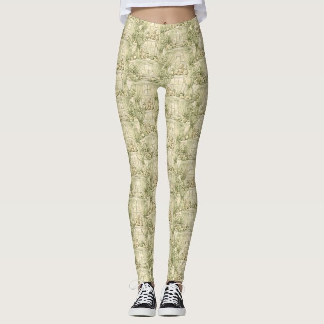 Neutral Nursery Teddy Bear Room Beige Pattern (2) Leggings (Front)