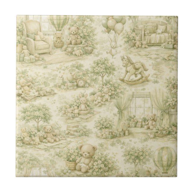 Neutral Nursery Teddy Bear Room Beige Pattern (3) Ceramic Tile (Front)