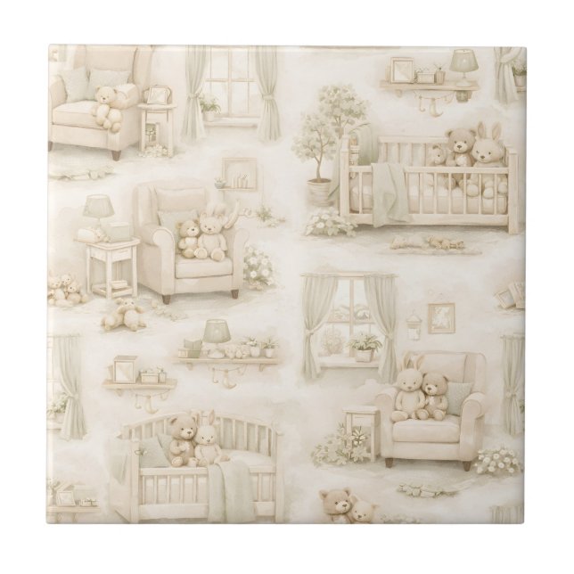 Neutral Nursery Teddy Bear Room Beige Pattern Ceramic Tile (Front)