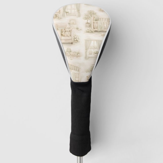 Neutral Nursery Teddy Bear Room Beige Pattern Golf Head Cover (Front)