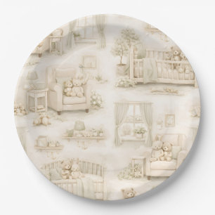 Neutral Nursery Teddy Bear Room Beige Pattern Paper Plate