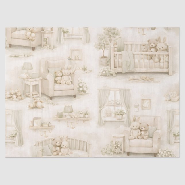 Neutral Nursery Teddy Bear Room Beige Pattern Tissue Paper (Front)