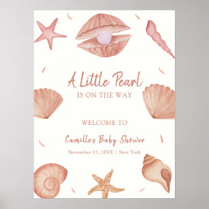 Neutral Ocean Seashell Pearl Baby Shower Welcome Poster