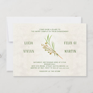 Neutral ochre Cream Green Rustic Engagement Party Invitation