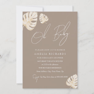 Neutral Oh Baby Boho Leaf Baby Shower Invitation