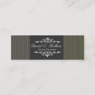 Neutral Ornate Classy Motif on Stripes Mini Business Card