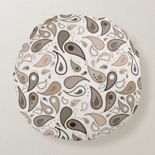 Neutral Paisley Pattern 16 x 16 Round Throw Pillow