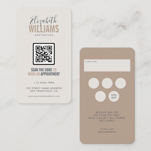Neutral Palette Beauty Salon QR Code Loyalty & Business Card (Front/Back)
