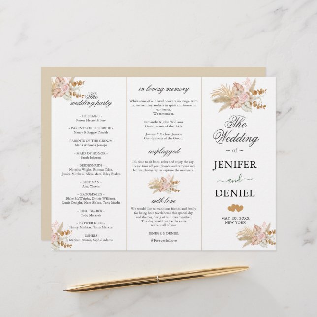 Neutral Palm and Pampas Flower Decor Wedding (Front/Back In Situ)