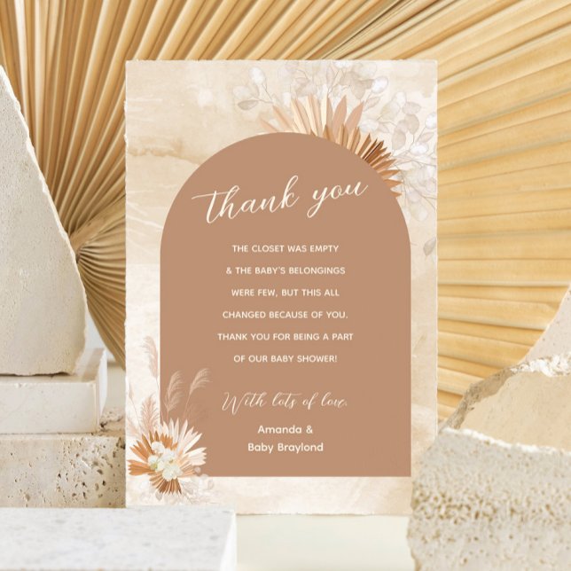 Neutral Pampas Baby Shower Thank You Card (Creator Uploaded)