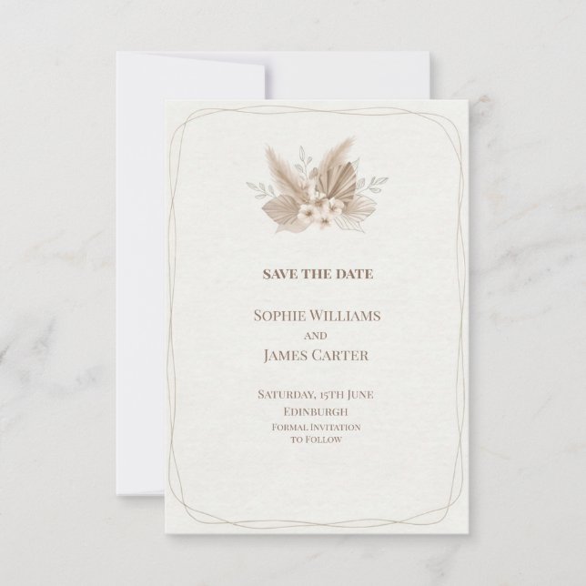Neutral Pampas Boho Wedding Save The Date (Front)