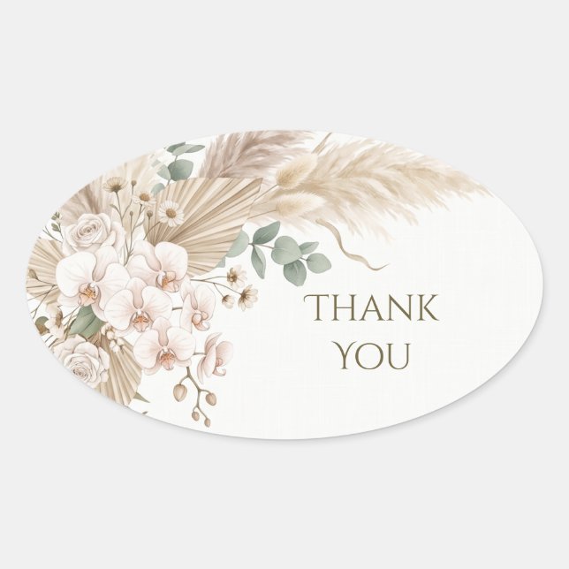Neutral Pampas Floral Thank You Sticker (Front)