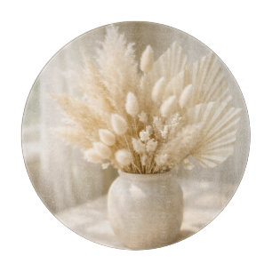 Neutral Pampas Grass Boho Arrangement Cutting Board