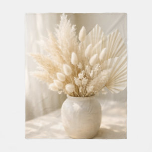 Neutral Pampas Grass Boho Arrangement Fleece Blanket