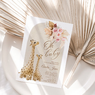 Neutral Pampas Grass Giraffe Baby Shower  Invitation