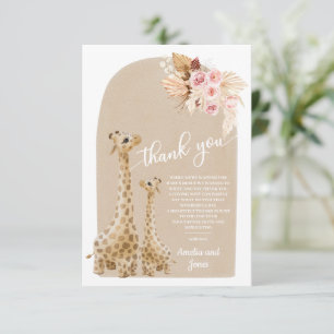 Neutral Pampas Grass Giraffe Baby Shower  Thank You Card