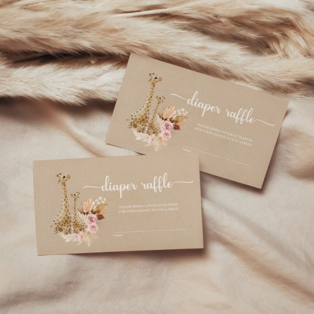 Neutral Pampas Grass Giraffe Diaper Raffle Enclosure Card (Creator Uploaded)